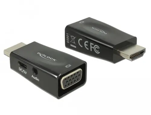Αντάπτορας Delock, HDMI αρσενικό - VGA + microUSB + Audio θηλυκό, Μαύρο - 1