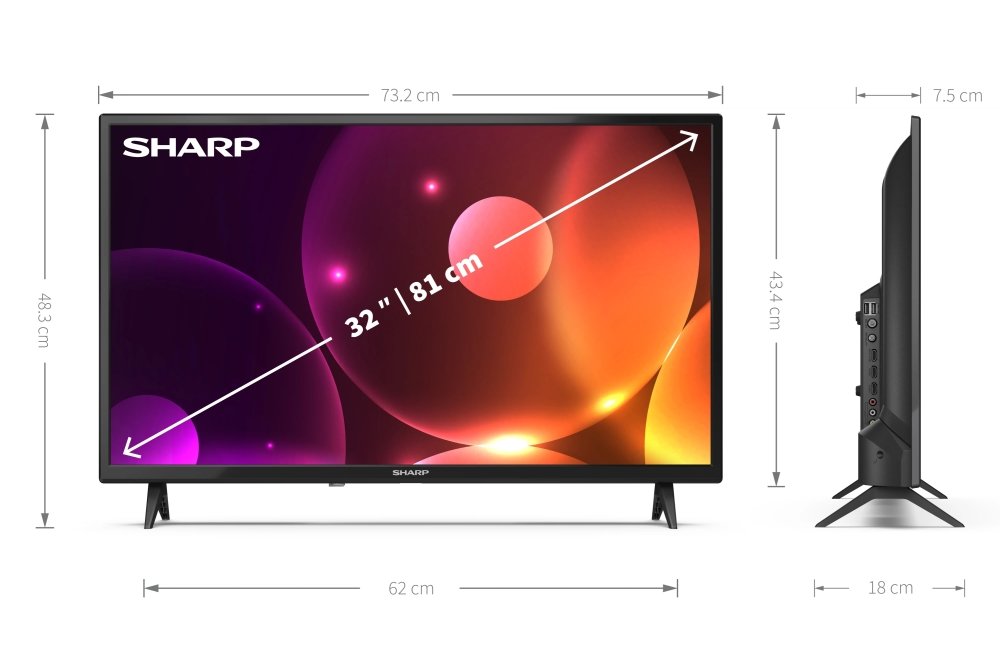 Телевизор, Sharp 32FA2E, 32" LED HD 1366x768, 1 000 000:1, DVB-T/T2/C/S/S2, Active Motion 100, Speaker 2x8W, Dolby Digital, CI+, 3xHDMI, USB, Bluetooth, LAN, Video/Audio input (3 x RCA), Hotel Mode, 2 pole Stand - image 6