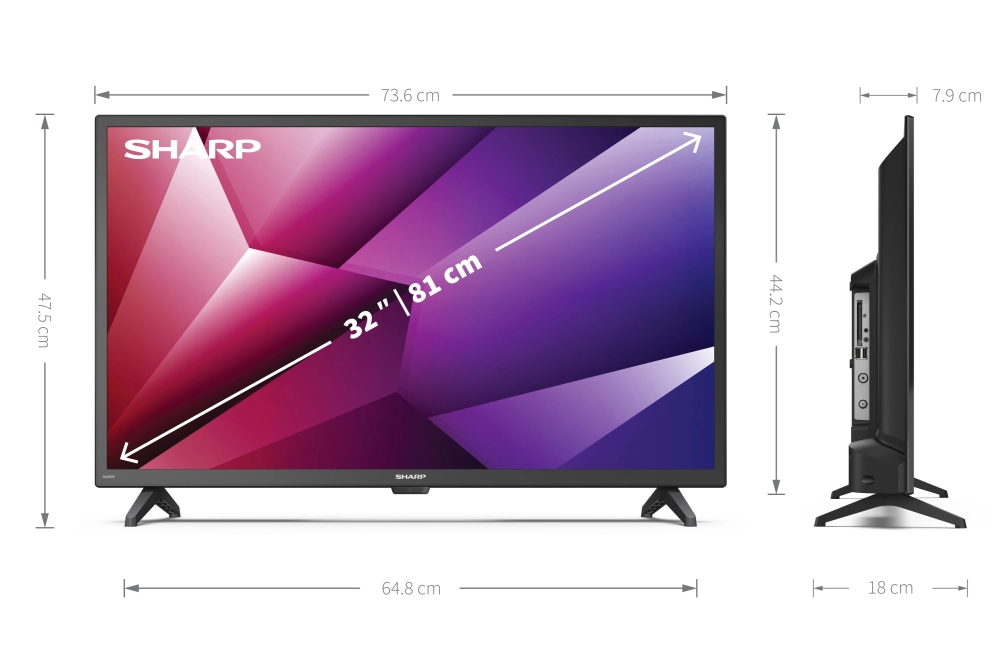 Телевизор, Sharp 32FI2EA, 32" LED Android TV, HD 1366x768, 1 000 000:1, DVB-T/T2/C/S/S2, Active Motion 400, 1 000 000:1, Speaker 2x8W, Dolby Digital, DTS HD, Google Assistant, Chromecast Built-in, 3xHDMI, 3.5mm Headphone jack / line-out, CI+, USB, Wi-Fi, Bluetooth, - image 7