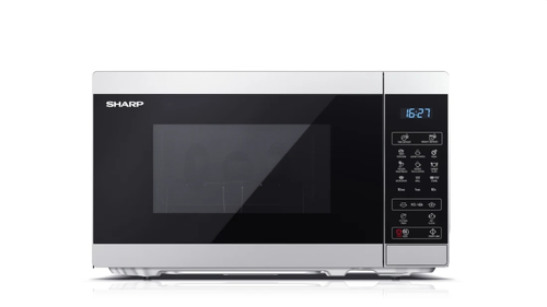 Микровълнова печка, Sharp YC-MG02E-S, Fully Digital, Built-in microwave grill, Grill Power: 1000W, Cavity Material -steel, 20l, 800 W, LED Display Blue, Timer & Clock function, Child lock, Silver/Black door, Defrost, Cabinet Colour: Silver