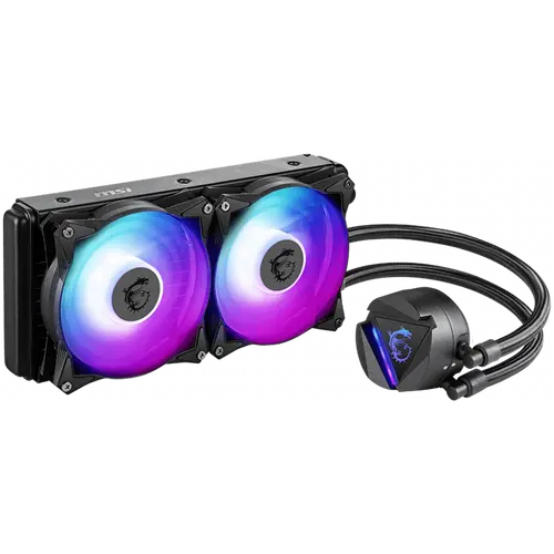 MSI MAG CORELIQUID 240R V2 Liquid Cooler, 2x 120mm ARGB 2000rpm PWM Fans, ARGB Block, Radiator Pump Design, Rotatable Blockhead, Intel LGA 115x/1200/1700/1366/2011/2066, AMD AM5/AM4/FM2+/FM2/FM1/AM3+/AM3/AM2+/AM2, 3Y Warranty - image 1