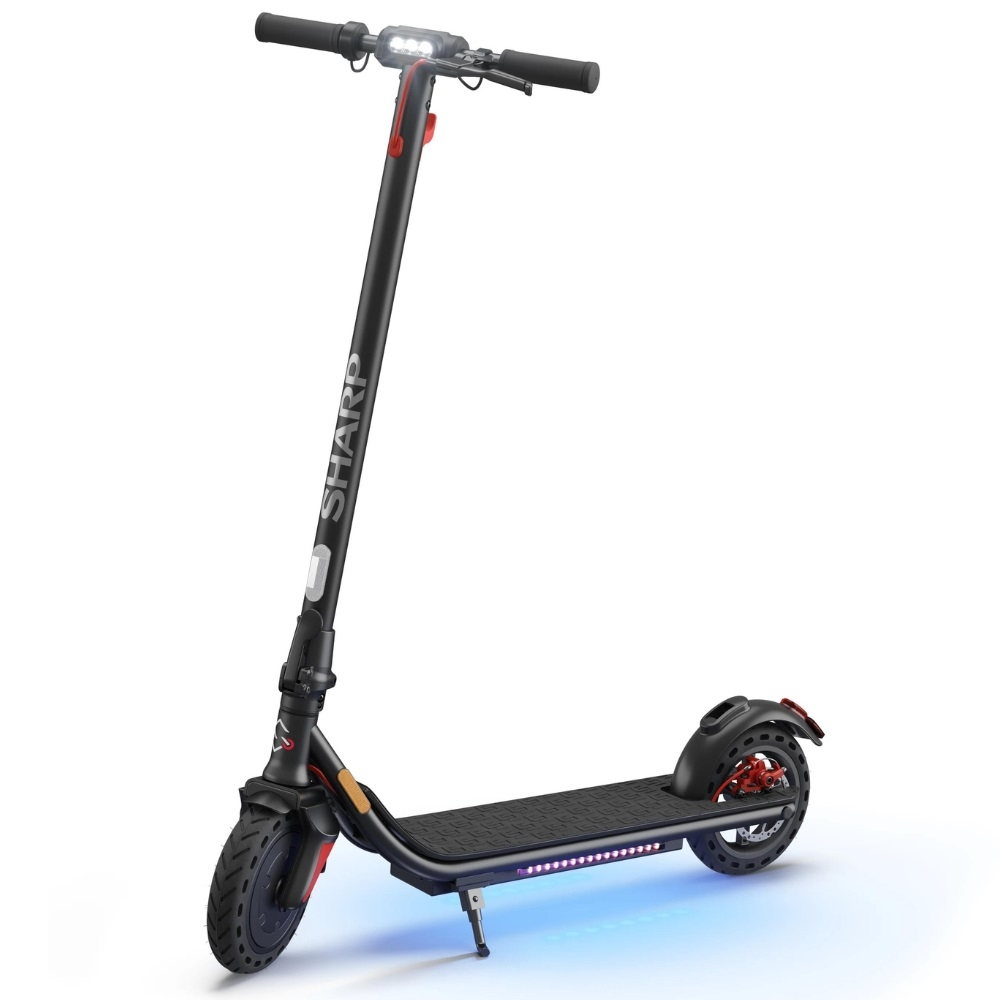 Електрически скутер, Sharp Electric Scooter, Range per charge: 25 km, LED Display, USB Charging Port, Bluetooth, IPX4 certification, Wheel size: 8.5", Dual brake systems, Wooden illuminated deck, Max load: 120 kg, Black