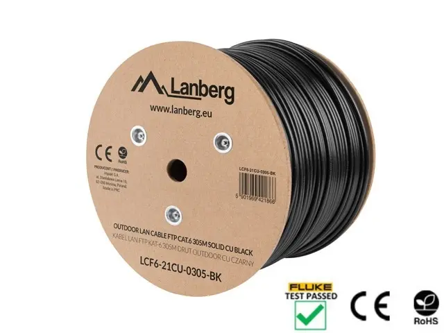Кабел, Lanberg LAN cable FTP Cat.6 305m Outdoor Solid CU Fluke Passed, black - image 3