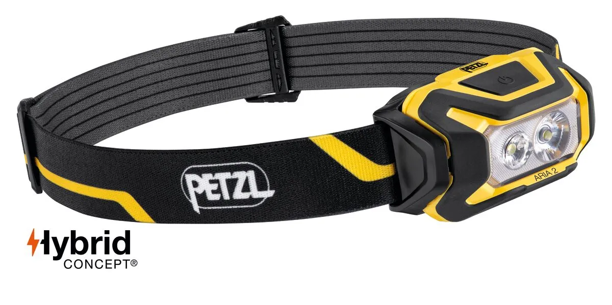 Lanternă frontală PETZL ARIA 2, 450 lumeni, Negru/Galben