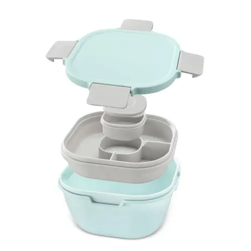 Cutie pentru mâncare Xavax To Go, 3 compartimente, tacâmuri, dressing, albastru pastel - 12