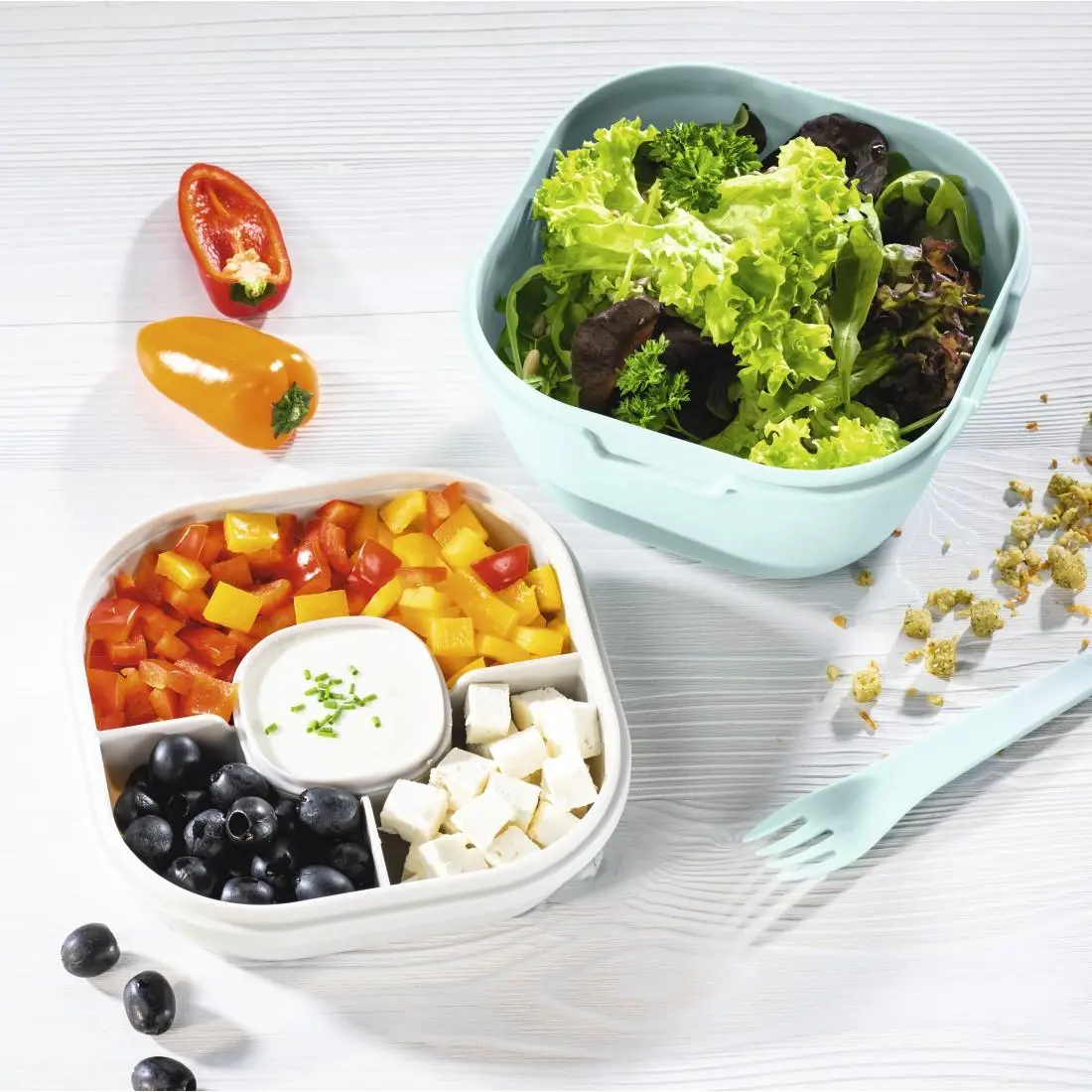 Кутия за храна Xavax To Go, 3 отделения, прибори,дресинг, пастелно синьо - image 5
