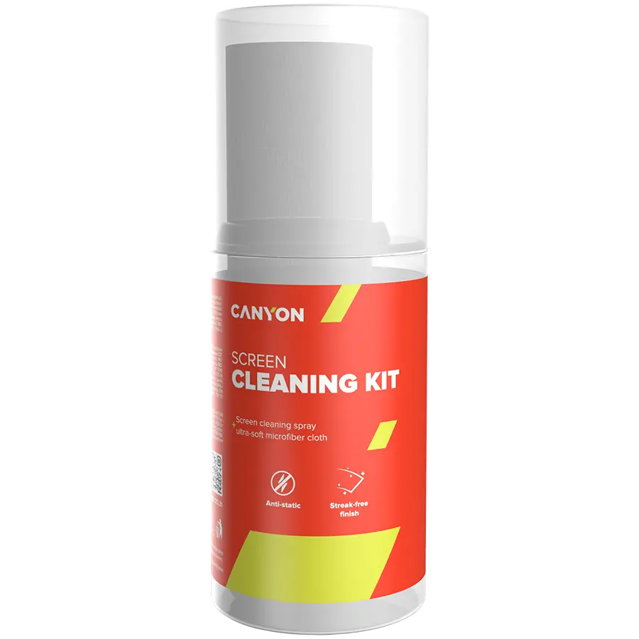 CANYON CCL31, Cleaning Kit, Screen Cleaning Spray + microfiberSpray for screens and monitors, complete with microfiber cloth. Shrink wrap, 200ml + 18x18 cm microfiber,  55x55x145mm 0.208kg