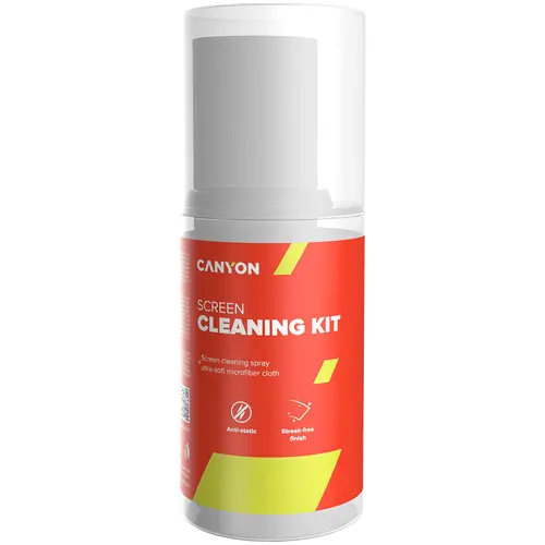 CANYON CCL31, Cleaning Kit, Screen Cleaning Spray + microfiberSpray for screens and monitors, complete with microfiber cloth. Shrink wrap, 200ml + 18x18 cm microfiber,  55x55x145mm 0.208kg