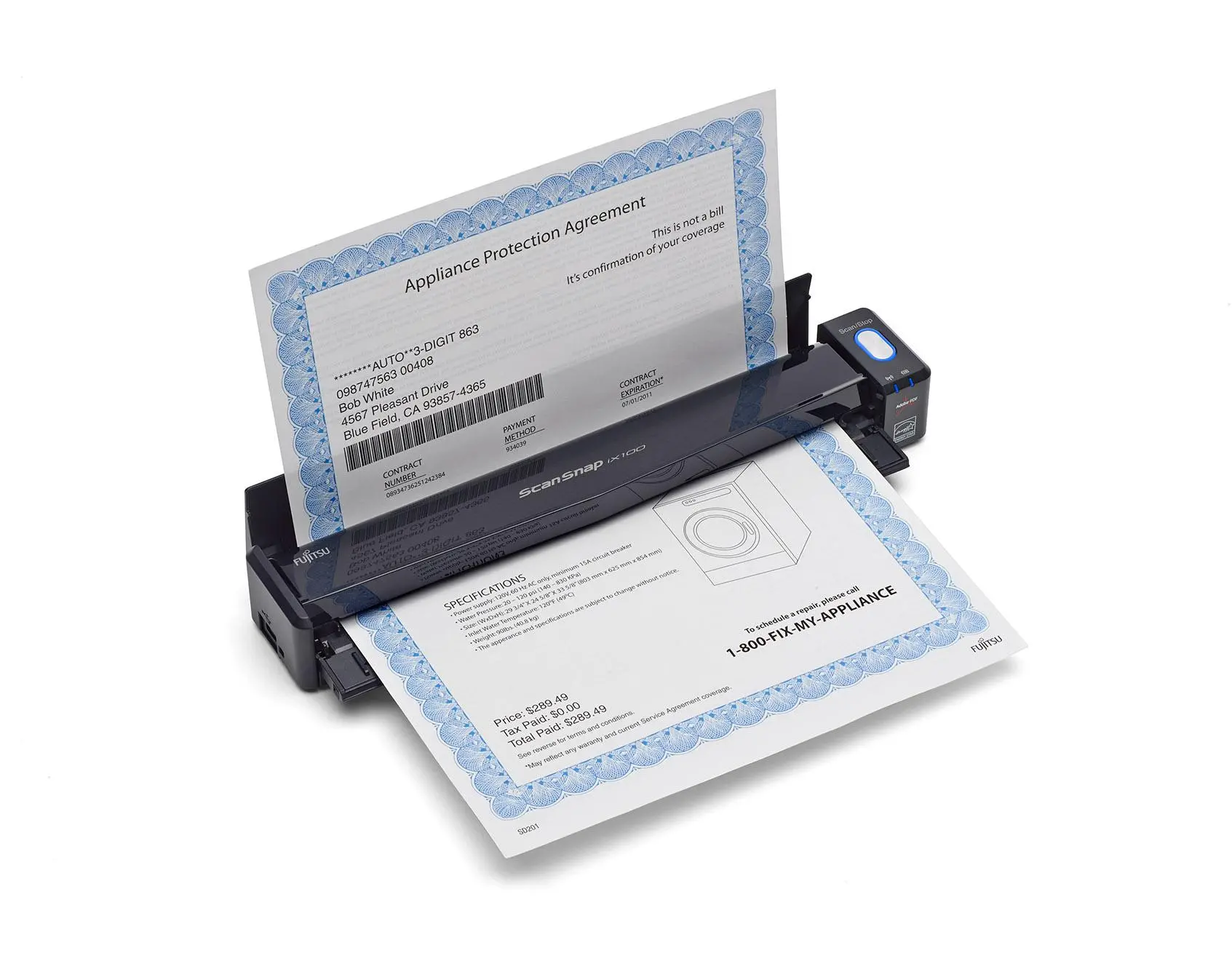 Преносим скенер Fujitsu ScanSnap iX100, A4, USB2.0,WiFi, с Li-Ion батерия  - image 2