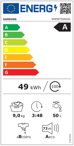 Пералня, Samsung WW90T504DAX/S7, Washing Machine,  9 kg, 1400 rpm,  Energy Efficiency A, Eco Bubble, AI Control, Hygiene Steam, Spin Efficiency B,  Inox - image 7