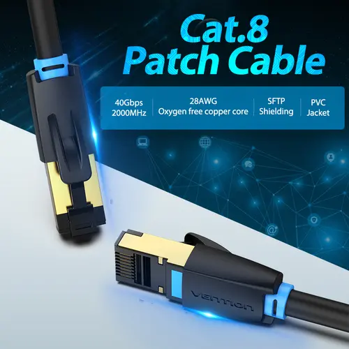 Vention Кабел LAN SFTP Cat.8 Patch Cable - 2M Black 40Gbps - IKABH - image 1