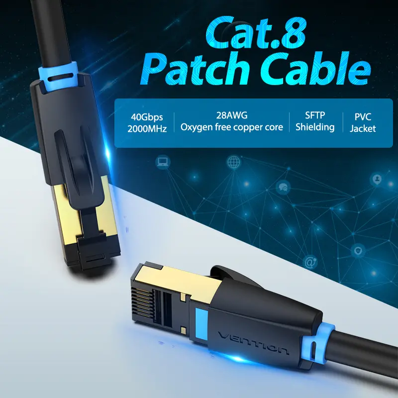 Vention Кабел LAN SFTP Cat.8 Patch Cable - 1.5M Black 40Gbps - IKABG - image 1