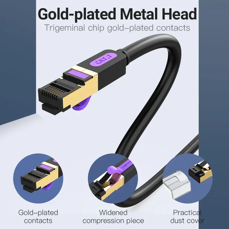Vention Кабел LAN SSTP Cat.7 Patch Cable - 2M Black 10Gbps - ICDBH - image 5