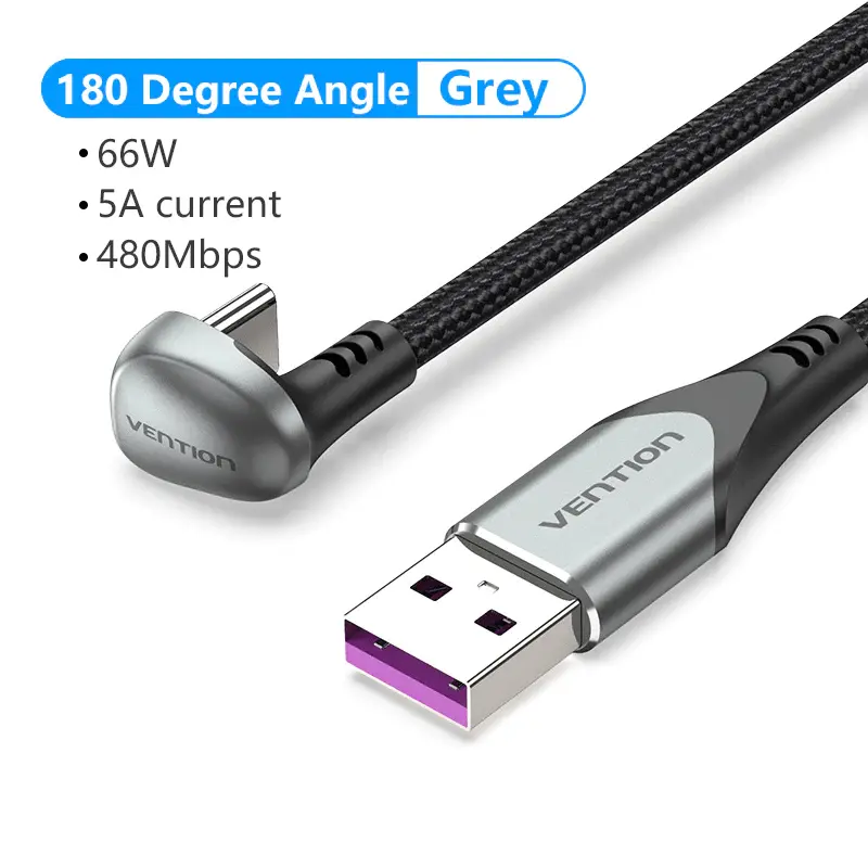 Vention Кабел USB 3.1 Type-C / USB 2.0 AM - 1M Black U-Shaped, Aluminum Alloy 5A - COHHF - image 1
