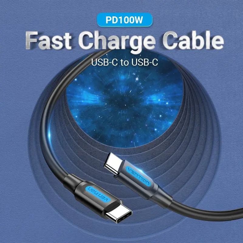 Vention Кабел USB 2.0 Type-C to Type-C - 0.5M Black 5A Fast Charge - COTBD - image 1