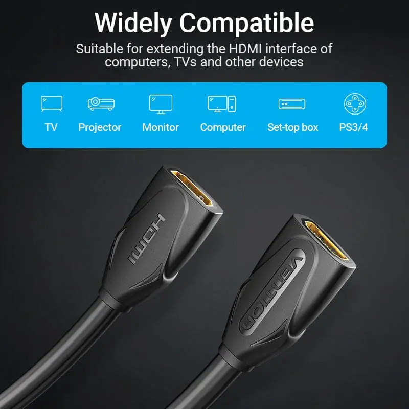 Vention cablu prelungitor HDMI v2.0, mamă la mamă 0.5M, negru, auriu - AAXBD - image 4
