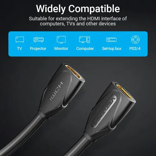 Vention cablu prelungitor HDMI v2.0, mamă la mamă 0.5M, negru, auriu - AAXBD - 10
