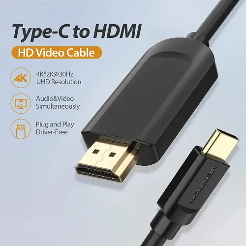 Vention кабел Cable Type-C to HDMI - 2.0m 4K Black - CGUBH - image 3