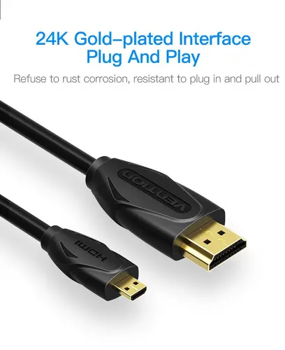Vention Кабел Micro HDMI2.0 Cable 1.5M Black - VAA-D03-B150 - image 1