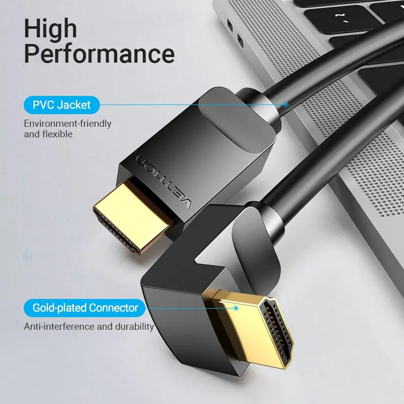 Vention Καλώδιο HDMI γωνιακό 90 μοιρών v2.0 M / M 4K/60Hz επιχρυσωμένο - 2M μαύρο - AARBH - image 12