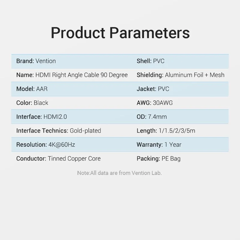Vention Кабел HDMI Right Angle 90 Degree v2.0 M / M 4K/60Hz Gold - 2M Black - AARBH - image 17