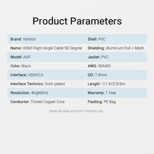 Vention Καλώδιο HDMI γωνιακό 90 μοιρών v2.0 M / M 4K/60Hz επιχρυσωμένο - 2M μαύρο - AARBH - 18