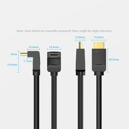 Vention Кабел HDMI Right Angle 90 Degree v2.0 M / M 4K/60Hz Gold - 2M Black - AARBH - image 18