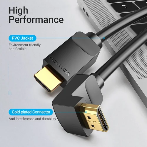 Vention Кабел HDMI Right Angle 270 Degree v2.0 M / M 4K/60Hz Gold - 1.5M Black - AAQBG - image 12