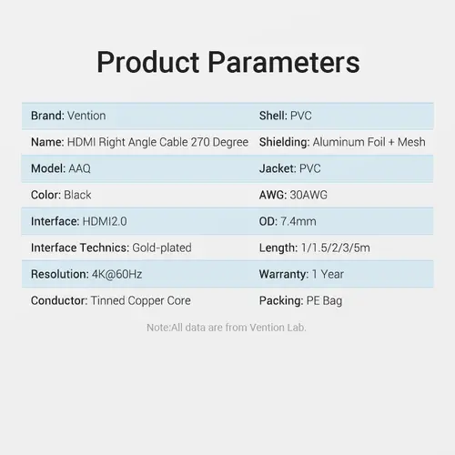Vention Καλώδιο HDMI γωνιακό 270 μοιρών v2.0 M / M 4K/60Hz επιχρυσωμένο - 1.5M μαύρο - AAQBG - 16