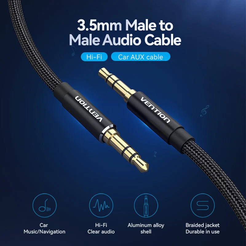 Vention Аудио Кабел 3.5mm Audio Cable  M/M Cotton Braided 1.5m - BAWBG - image 1