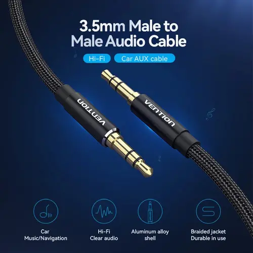 Vention Аудио Кабел 3.5mm Audio Cable  M/M Cotton Braided 0.5m - BAWBD - image 1