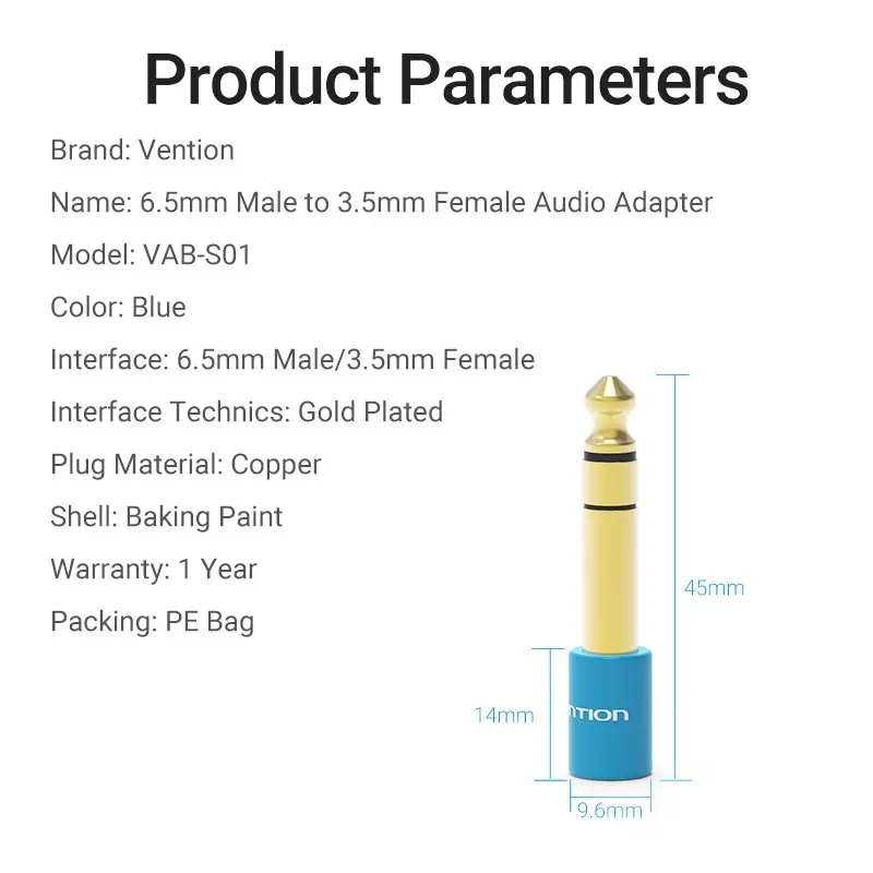 Vention адаптер Adapter Audio 6.5mm M / 3.5mm F - Blue - VAB-S01-L - image 9