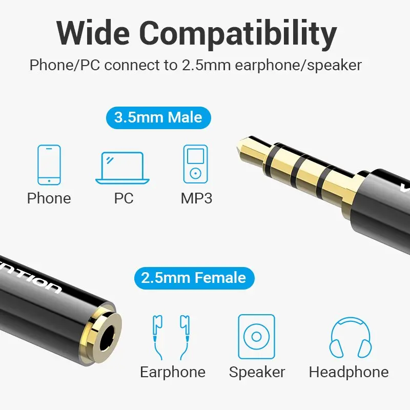 Vention адаптер Adapter Audio 3.5mm M / 2.5mm F Black Metal - BFBB0 - image 3