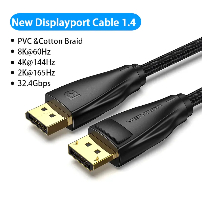 Vention кабел Display Port 1.4 DP M / M 8K 2m - Cotton Braided, Black - HCCBH - image 1