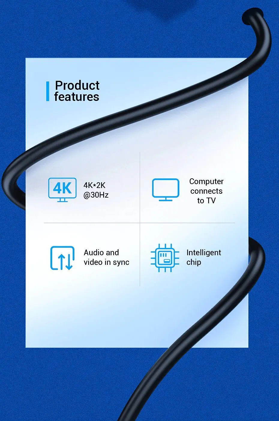 Vention кабел Cable DisplayPort to HDMI 3.0m - 4K, Gold Plated - HAGBI - image 3