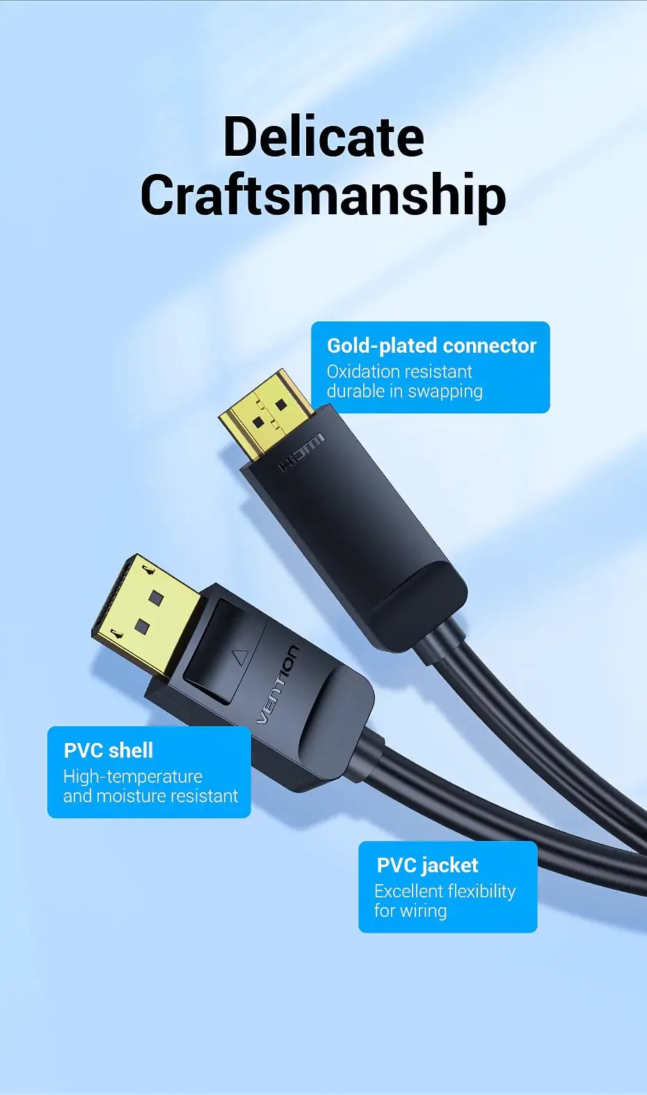 Vention кабел Cable DisplayPort to HDMI 1.5m - 4K, Gold Plated - HAGBG - image 11