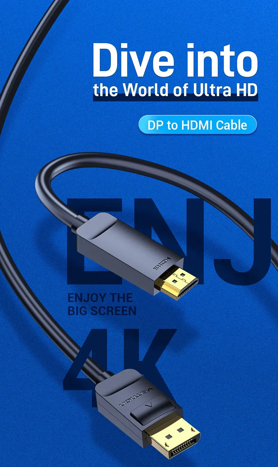 Vention кабел Cable DisplayPort to HDMI 1.5m - 4K, Gold Plated - HAGBG - image 2