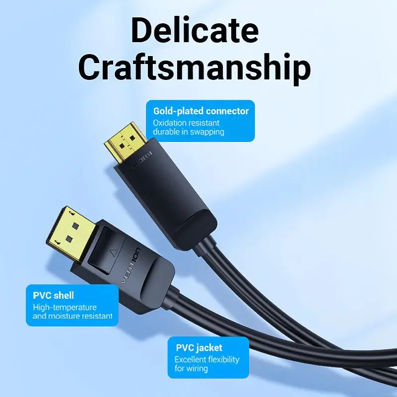 Vention кабел Cable DisplayPort to HDMI 1.5m - 4K, Gold Plated - HAGBG - image 5
