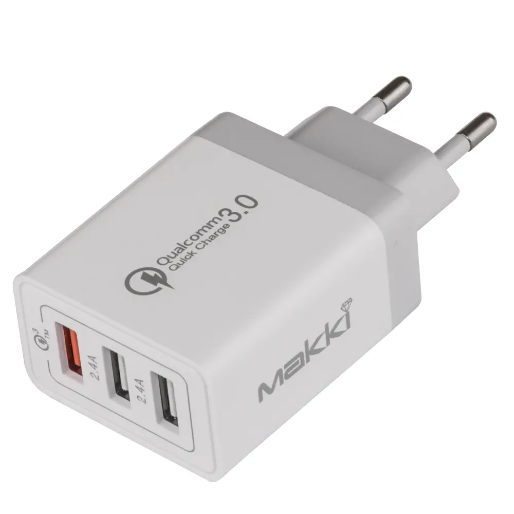 Makki γρήγορος φορτιστής - QC3.0+2xUSB 30W Λευκό - MAKKI-QC30W3