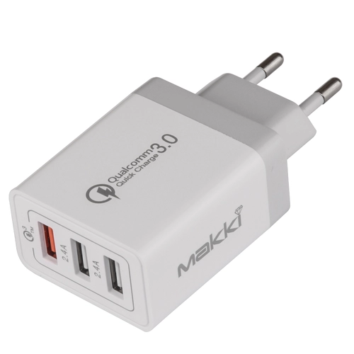 Makki бързо зарядно Fast Charger - QC3.0+2xUSB 30W White - MAKKI-QC30W3