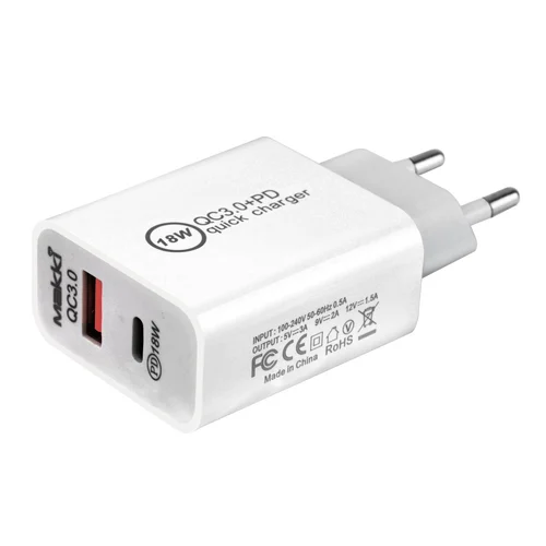 Makki бързо зарядно Fast Charger Wall - QC3.0 + Power Distribution Type-C 18W White - MAKKI-PQ18W-WH - image 6