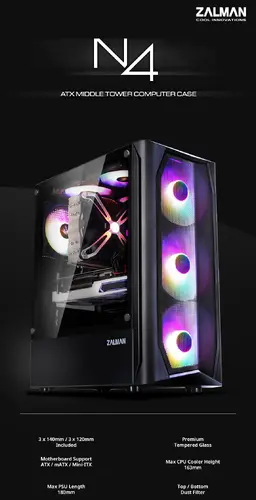 Zalman кутия за компютър Case ATX - N4 - RGB, Tempered Glass - image 4