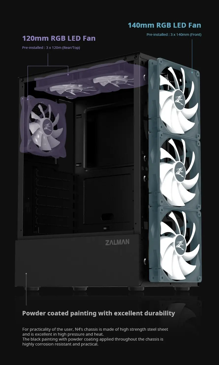 Zalman Κουτί υπολογιστή Case ATX - N4 - RGB, Tempered Glass - image 7