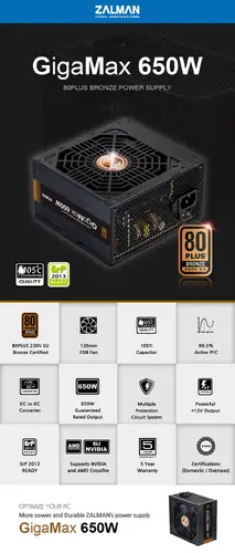 Zalman захранване PSU GigaMax 650W Bronze ZM650-GVII - image 1