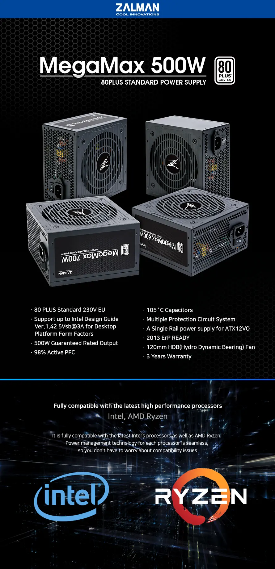 Zalman захранване PSU MegaMax 500W 80+ ZM500-TXII - image 7