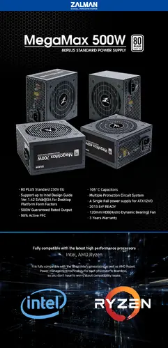 Zalman захранване PSU MegaMax 500W 80+ ZM500-TXII - image 7