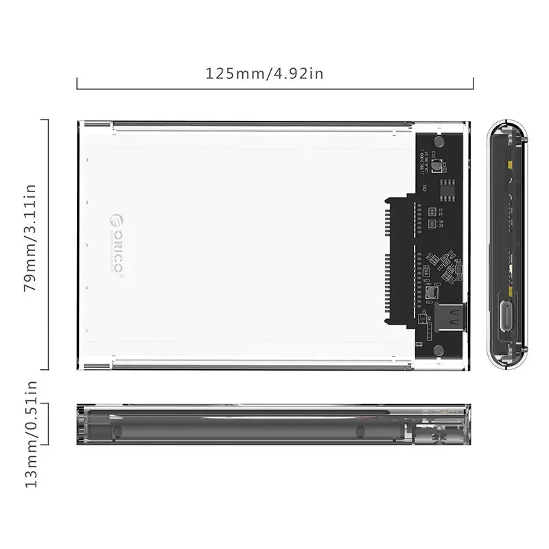 Orico външна кутия за диск Storage - Case - 2.5 inch 5Gbps Type-C Transparent - 2139C3-G2-CR-EP - image 3