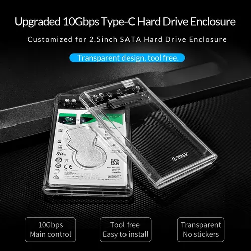 Orico външна кутия за диск Storage - Case - 2.5 inch 5Gbps Type-C Transparent - 2139C3-G2-CR-EP - image 5