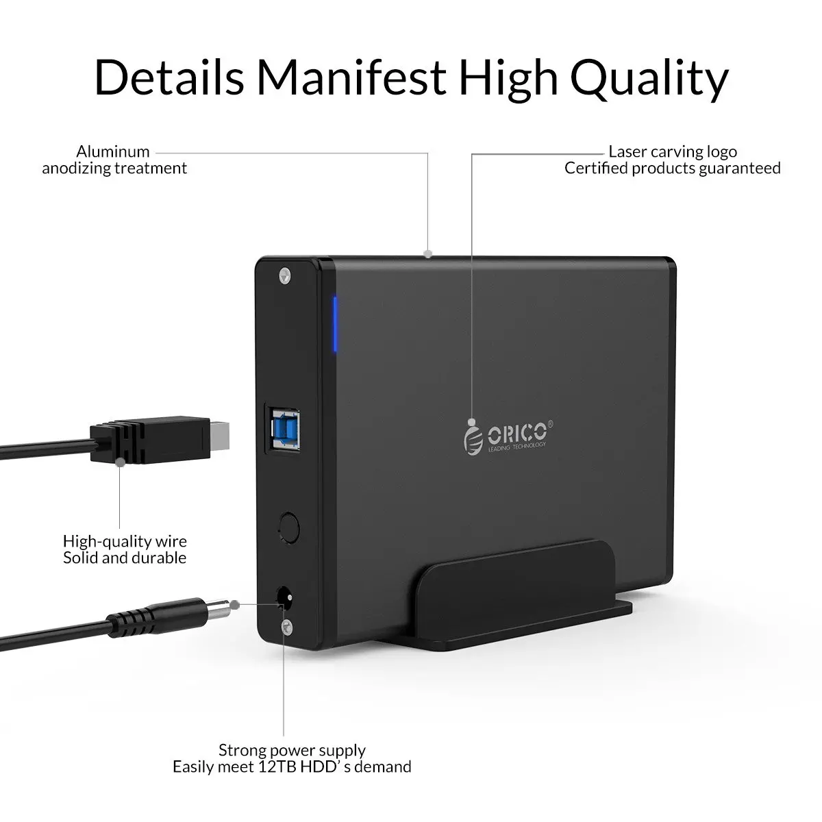Orico кутия за диск Storage - Case - 3.5 inch Vertical, USB3.0, Power adapter, UASP, black - 7688U3-BK - image 11