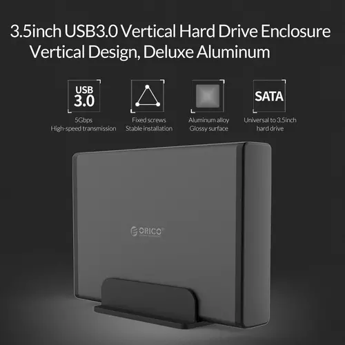 Orico кутия за диск Storage - Case - 3.5 inch Vertical, USB3.0, Power adapter, UASP, black - 7688U3-BK - 5